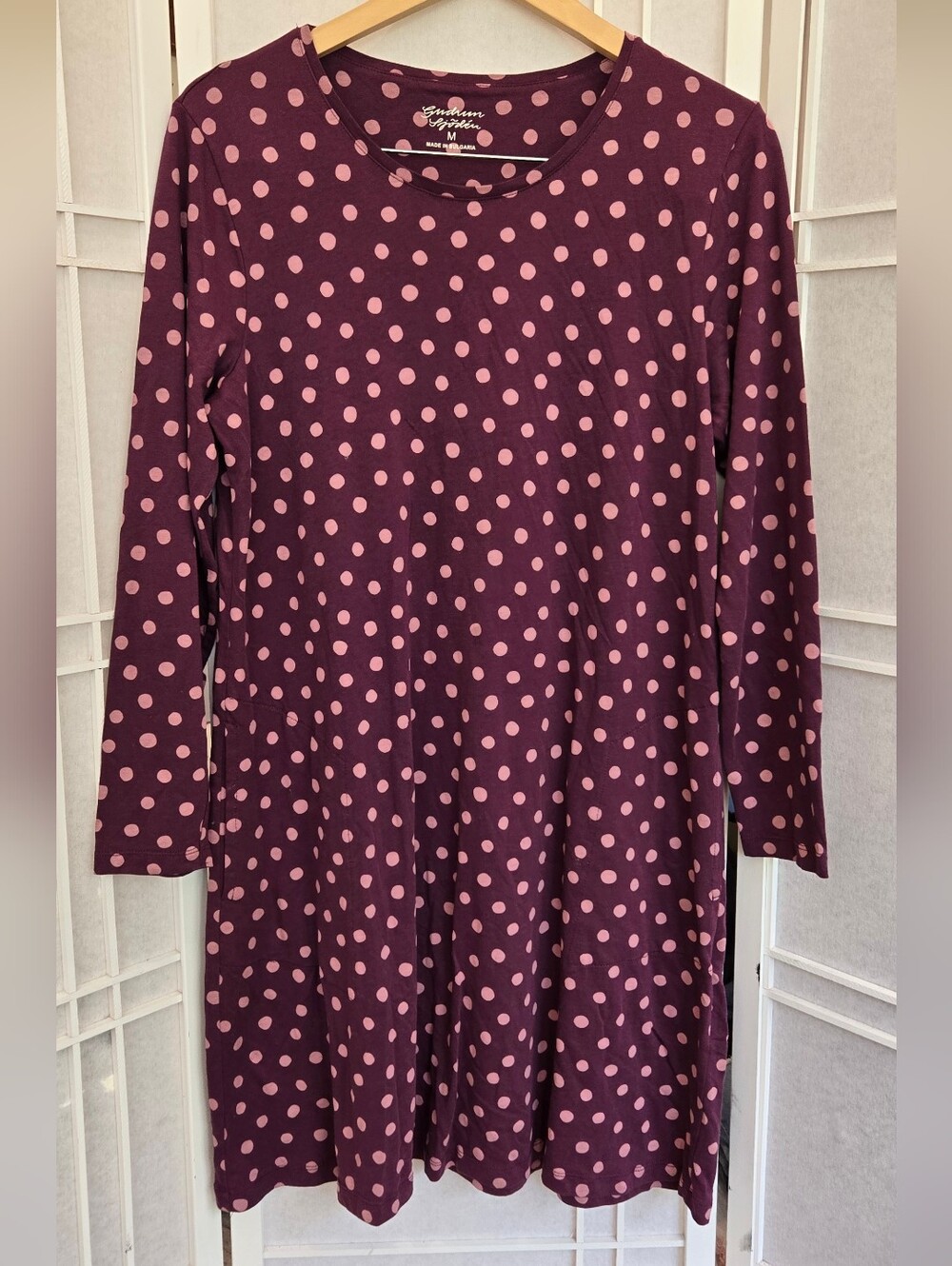 Gudrun Sjoden Plum Dress with Light Pink Polka Dots